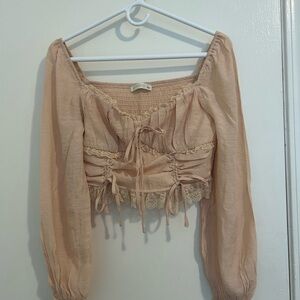 Chic Lace-Accented Blouse in Soft Peach